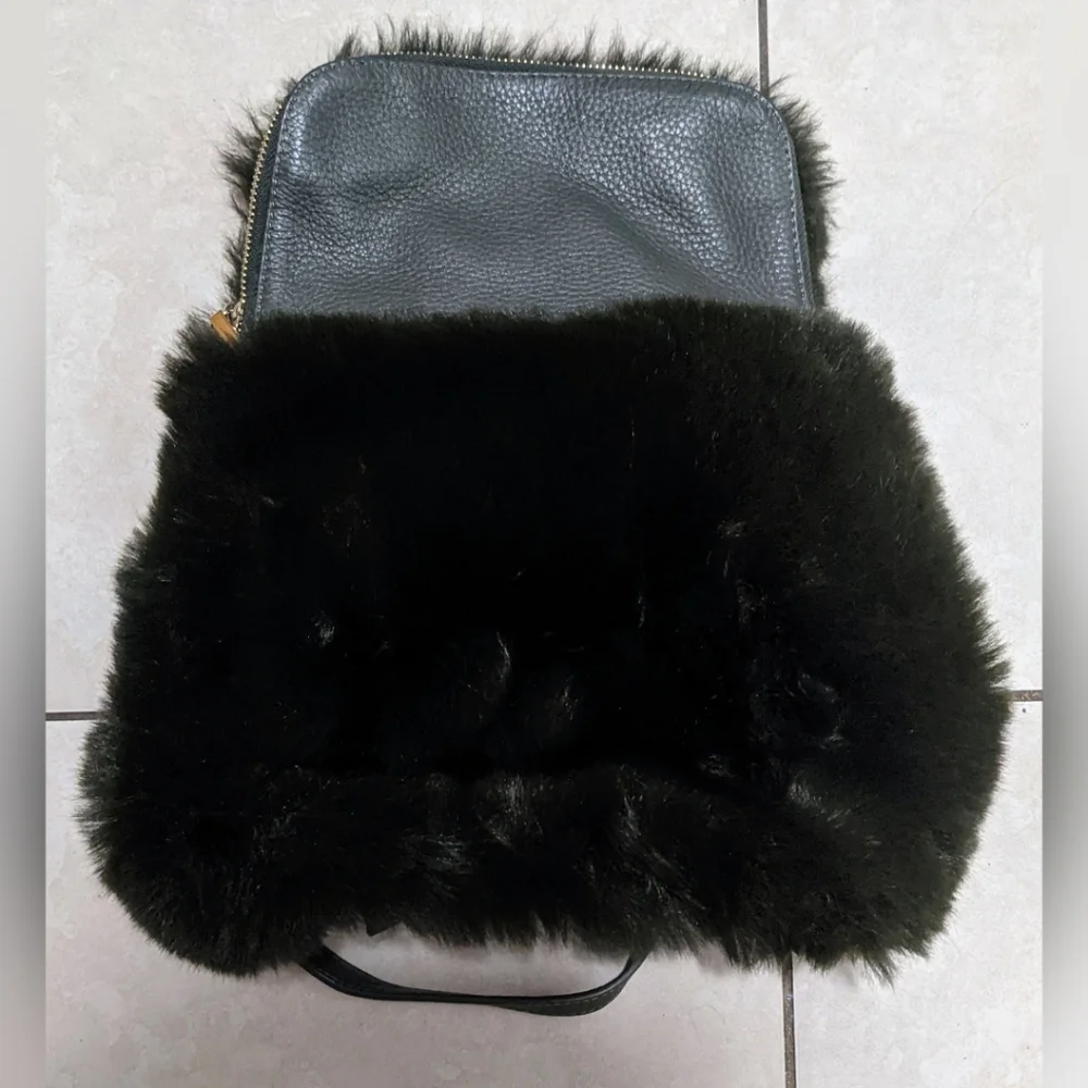 Whistles Mini Backpack Verity Faux Fur Leather Khaki
